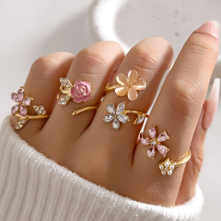 💎 4’lü Taş Detaylı Yüzük Seti – Işıltılı & Trend Stil