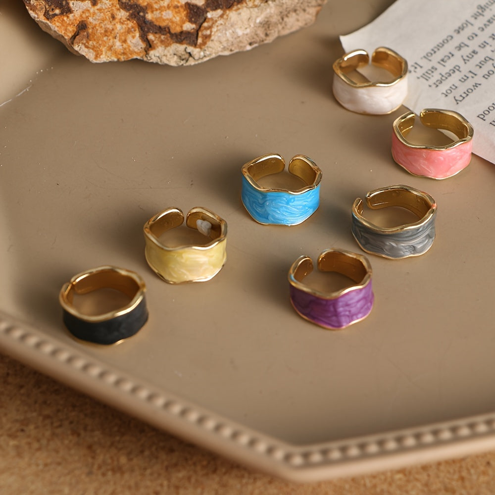 💍 Vintage Damla Desenli Altın Yüzük – Renkli Günlük Şıklık