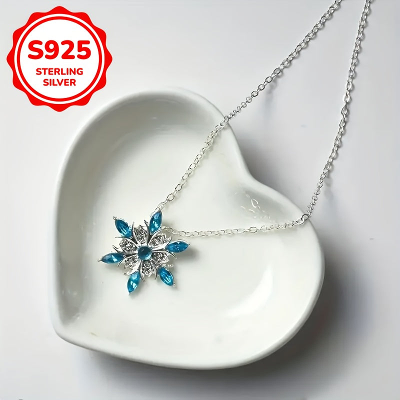 ❄️ Mavi Kar Tanesi Gümüş Kolye – Kış Masalı Gibi Işıltı