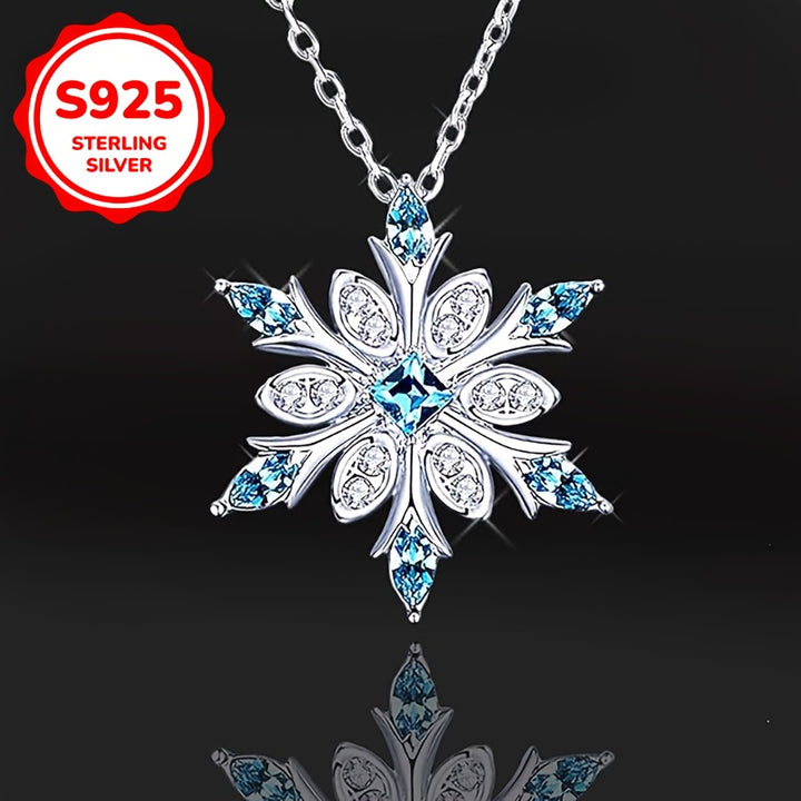 ❄️ Mavi Kar Tanesi Gümüş Kolye – Kış Masalı Gibi Işıltı