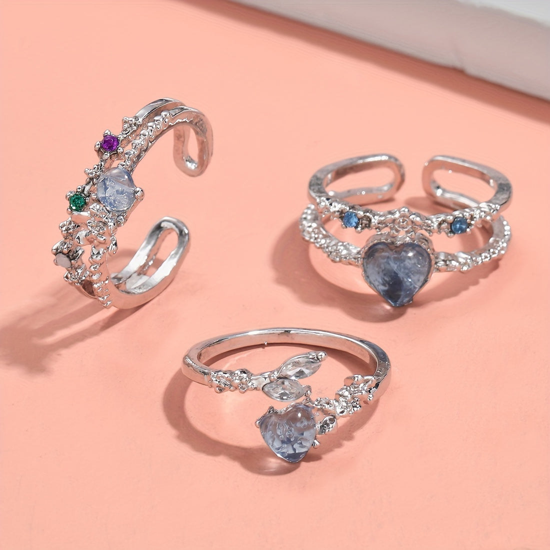 🌙 Kalp & Ay Işığı Yüzük Seti – Romantik ve Ayarlanabilir Zarafet