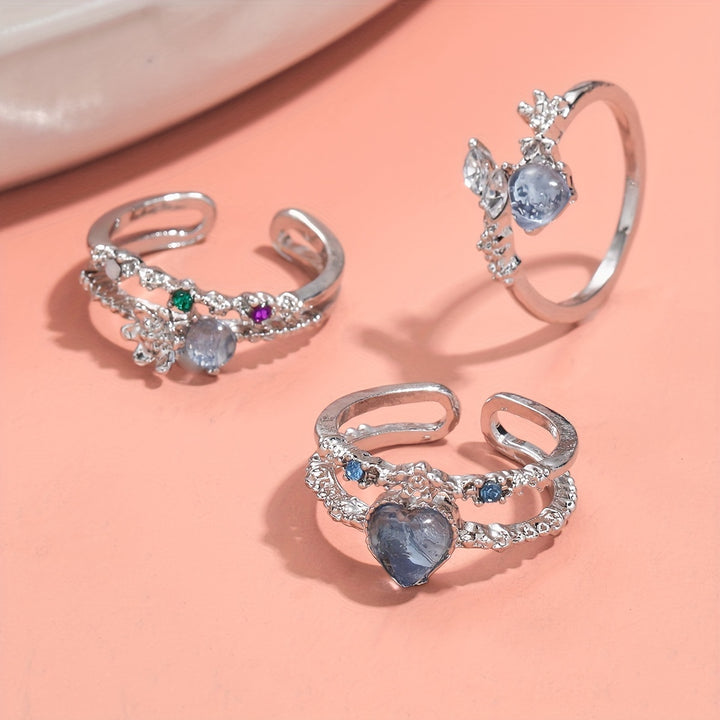 🌙 Kalp & Ay Işığı Yüzük Seti – Romantik ve Ayarlanabilir Zarafet