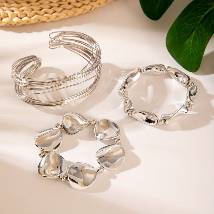 💎 Oval Taşlı Kalın Metal Bileklik Seti – Cesur ve Zarif