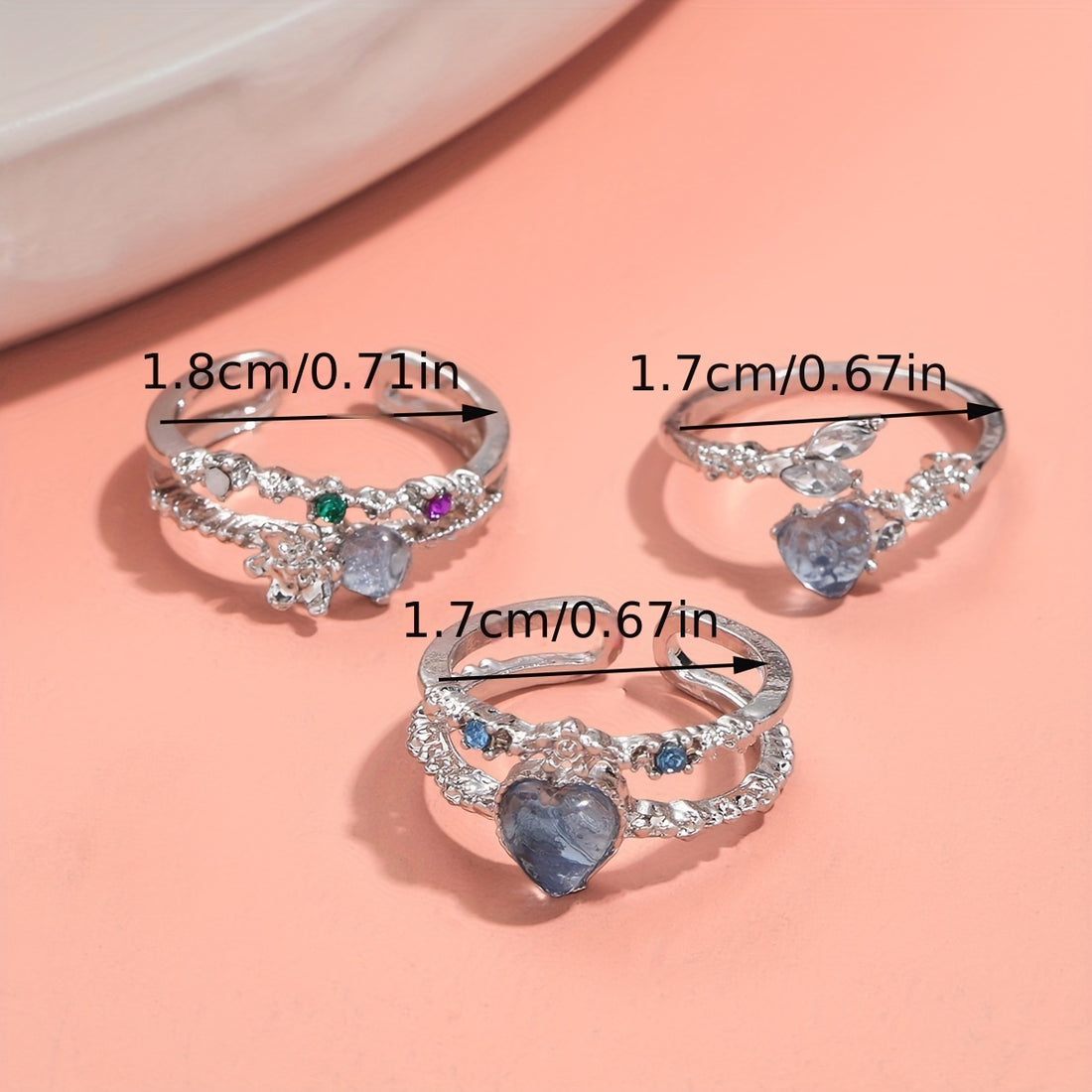 🌙 Kalp & Ay Işığı Yüzük Seti – Romantik ve Ayarlanabilir Zarafet