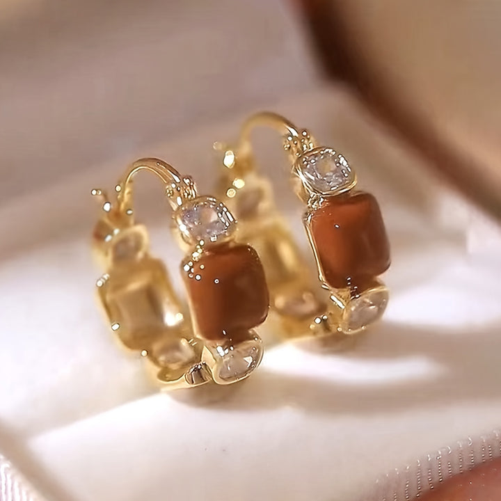 ✨Vintage Geometrik Halka Küpe Seti – Taş Detaylı Işıltı